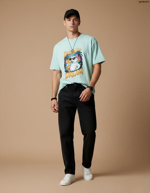 Living the Dream Retro Cat T-Shirt – Tropical Vibes Graphic Tee