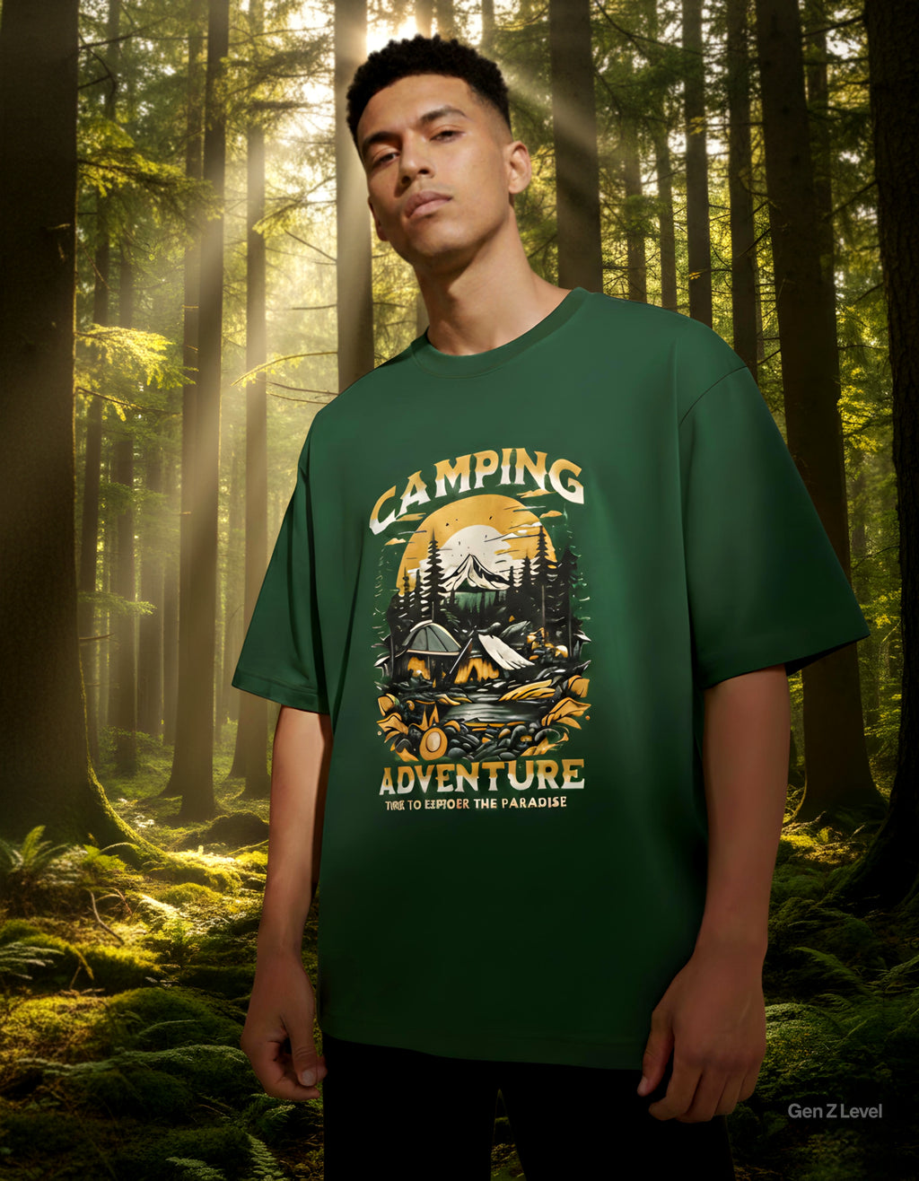 Unisex Oversized Classic T-Shirt | "Camping Adventure" Bottle Green